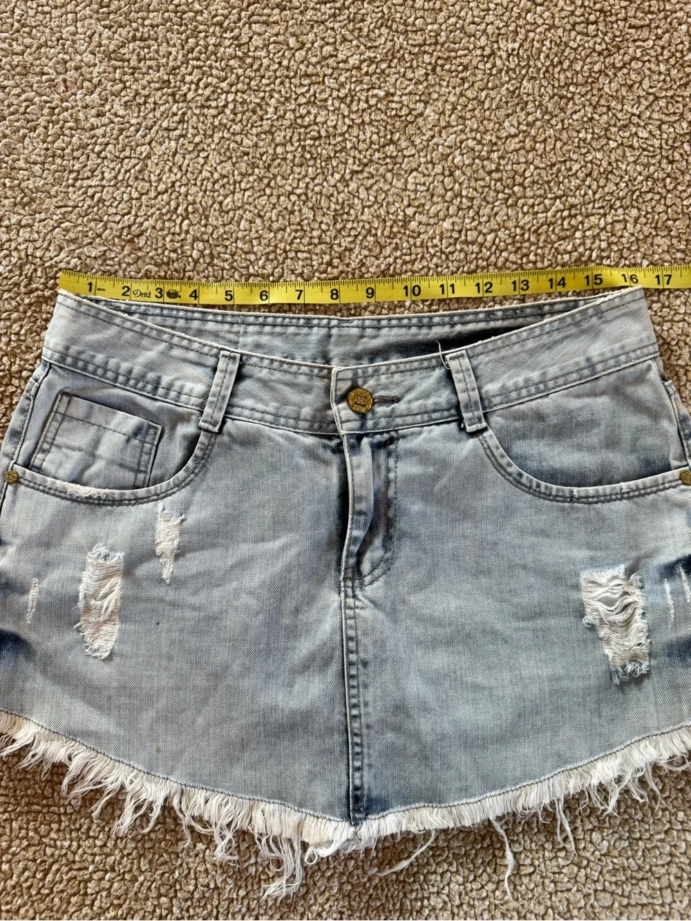 TNW Distressed Denim Mini Skirt Size 42 Acid Wash Frayed Hem